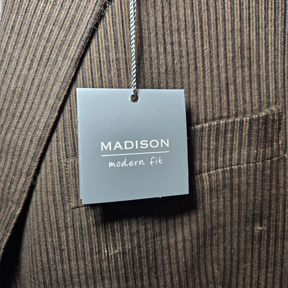 Madison Corduroy Pinstripe Brown Sport Coat Mens 44S NWT